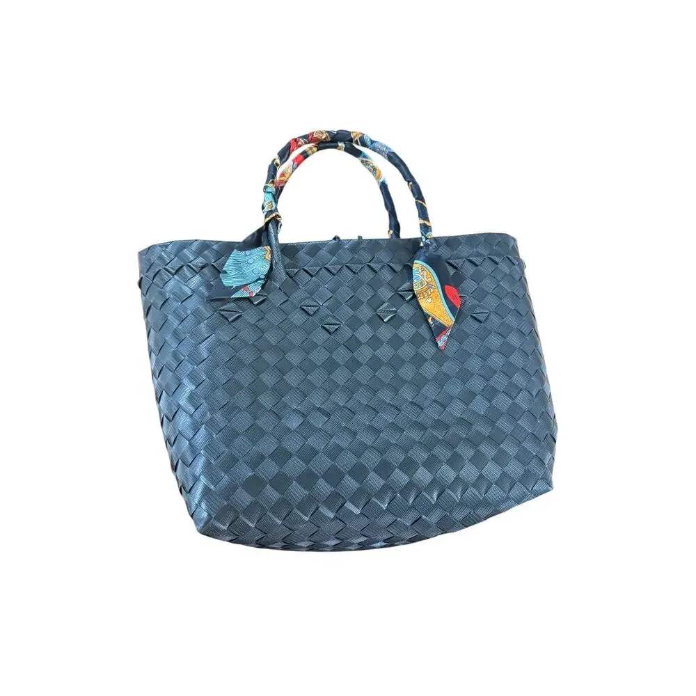 Artistic Black Woven Tote Set with Matching Wallet & Scarf